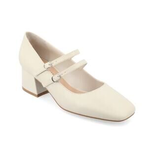 Journee Collection Nally Shoes Women's Size 11 White Strap Mary Jane Block Heels